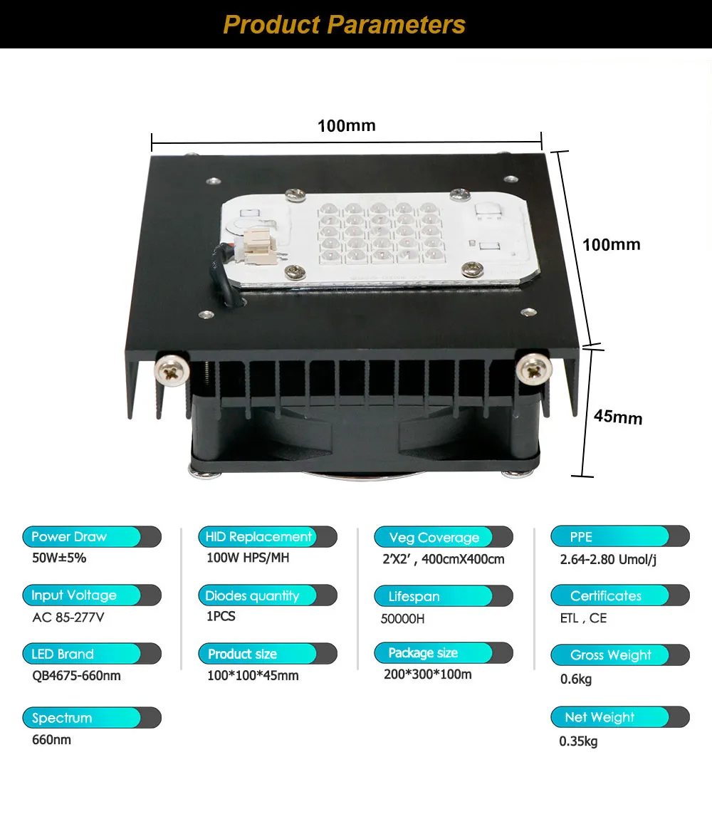 100W 660NM COB LED Grow Light Full Spectrum Phytolamp for Plants ...