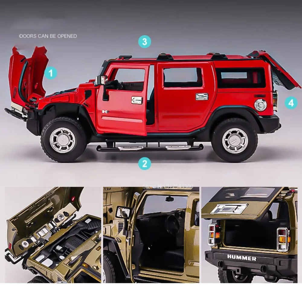 1 24 Scale HUMMER H2 Diecast Toy Car Model With Pull Back Sound Light 