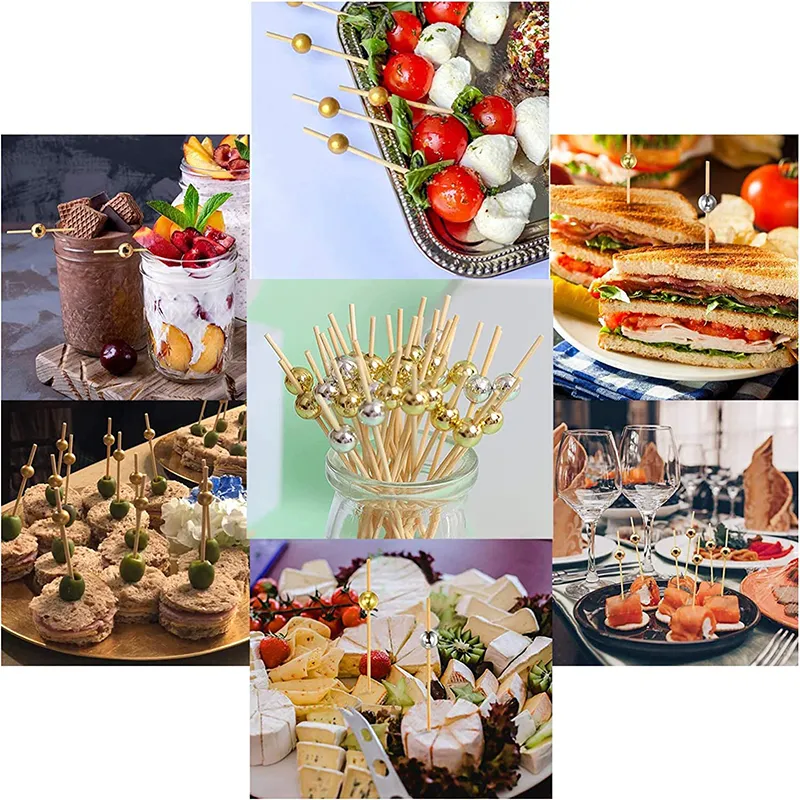 Party Toothpicks Bamboo Cocktail Picks 100 Pcs 4.7 Inch - Purple Heart Food Skewers & Fancy Toothpicks For Parties Wedding Charcuterie Picks