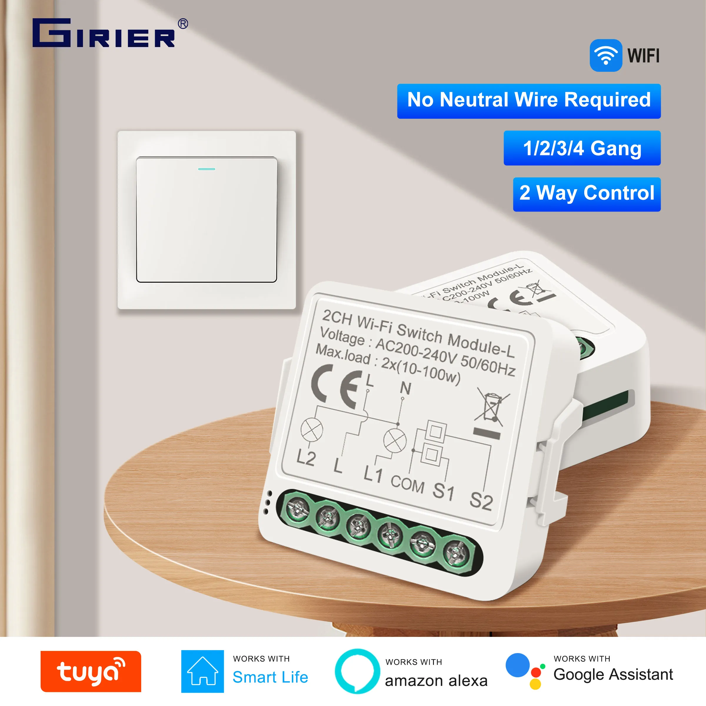 6 stuks 2-weg intelligente schakelaarmodules: doe-het-zelf mini-wifi-schakelaar past achter de wandschakelaar, intelligente schakelaarmodule compatibel met Tuya, Alexa en
