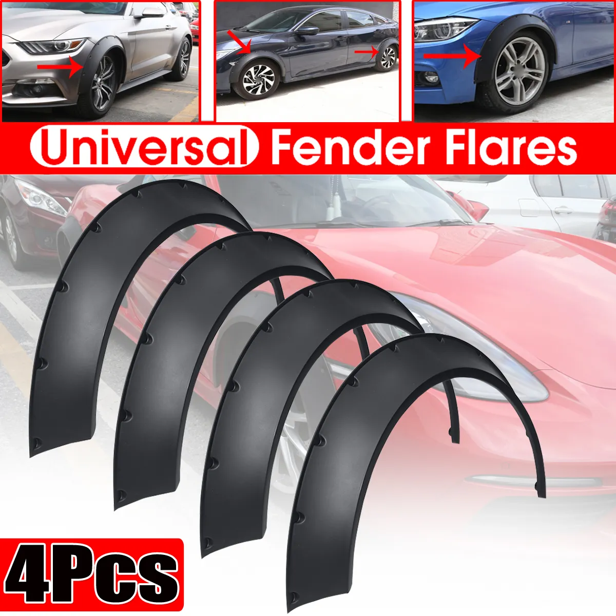 Universal Car Fender Flares 4Pcs Flexible Extra Wide Wheel Arches Mudguards Trim