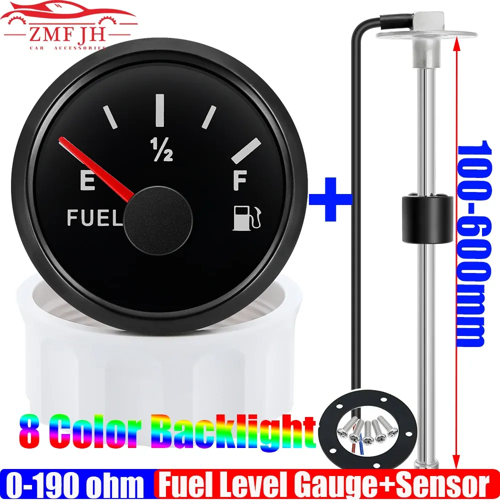 Universal 252mm Car Fuel Level Gauge With Sensor – 12V, E-1/2-F, Chrome Dial