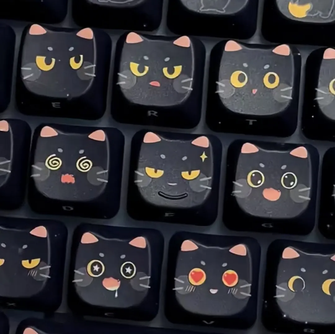 カスタムキーキャップブラックキャットPBT染料サブ145キーセット