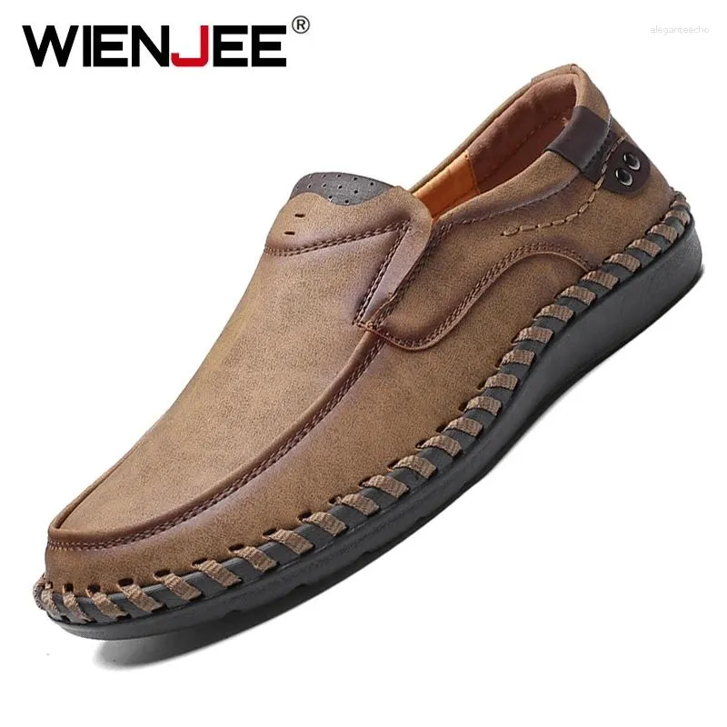 Men\'s Brown and Black Slip-On Lace-Detail Casual Loafers mens classic loafers brown slip shoes black sole round  main image 2