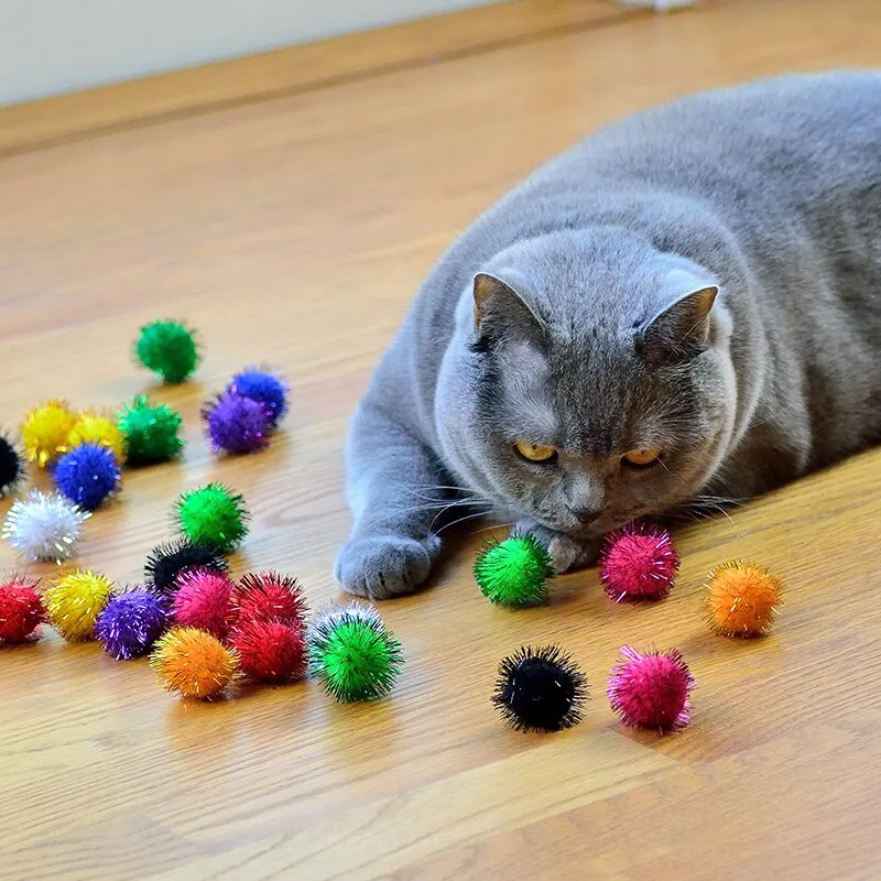 DHgate 50 Pack Cat Ball Toy Set Colorful Tinsel Pom Poms with Flash for Indoor Play Toys Gifts