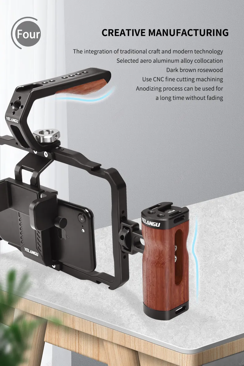 2024YELANGU Smartphone Video Rig Cage Stabilizer with Tripod Mount Cold ...