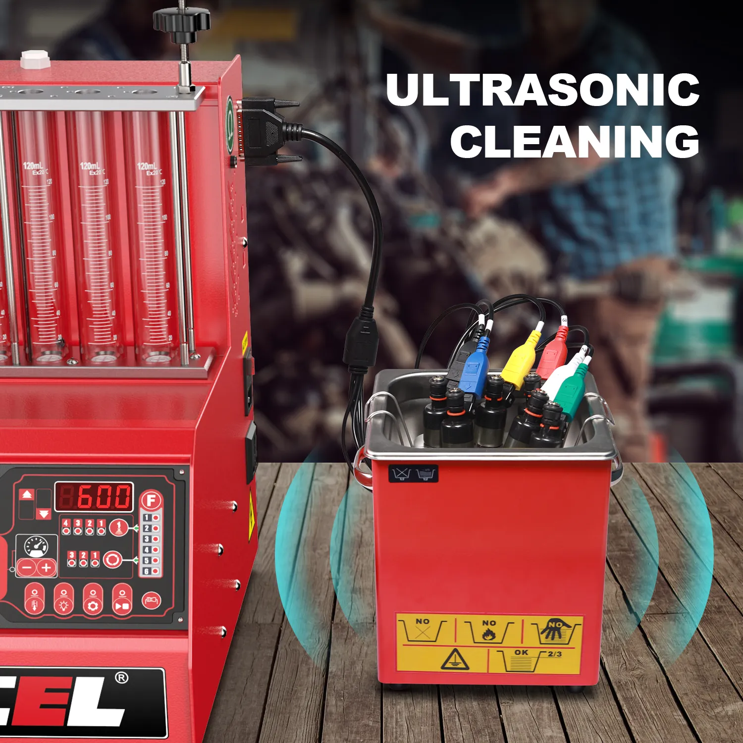 ANCEL AJ600 Fuel Injector Cleaning Machine Heating Cleaner Tester for 6 ...