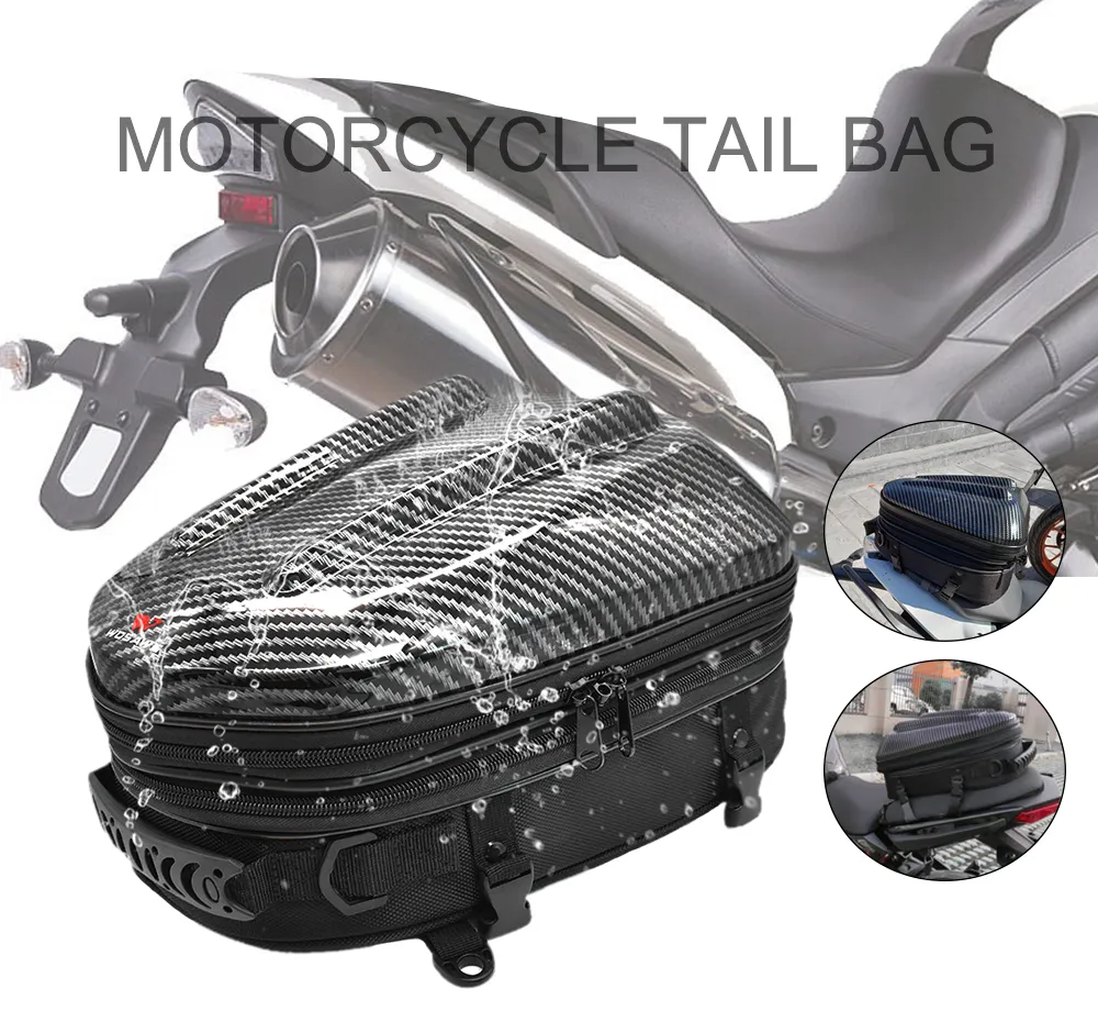 WOSAWE 20L Motorcycle Tail Bag - Black Leather Style, Rear Seat Scooter Pack