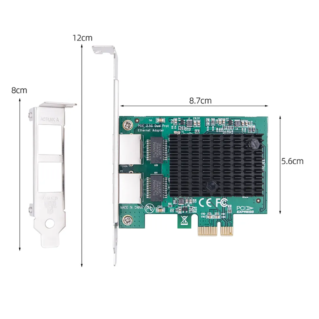 Ethernet Network Adapter Card PCI-E X1 2.5G 10/100/1000Mbps Gigabit Server Network Card RTL8125BG Dual-Port RJ45 for PC Desktop