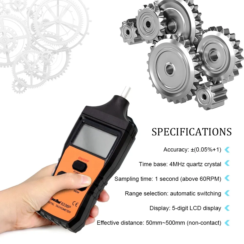 Handheld LCD Digital Laser Tachometer - Non-Contact RPM Meter Speed Gauge