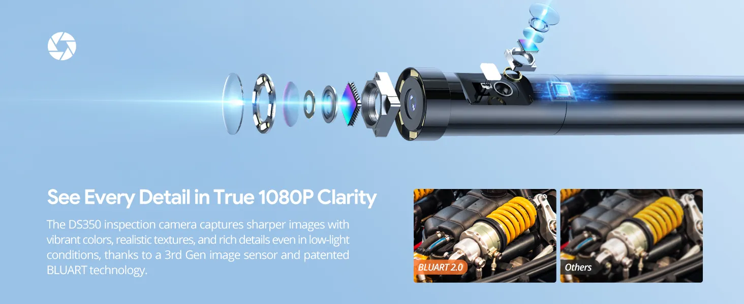 Endoscope Industriel DEPSTECH écran 5" IPS - Double Caméra 1080P, Câble 5m étanche