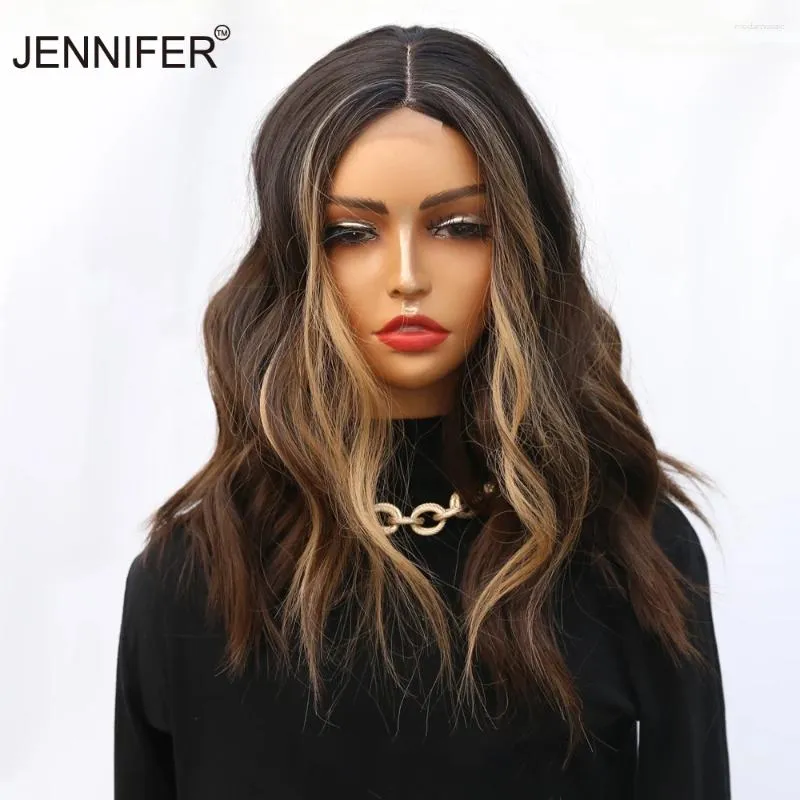 Synthetic Medium Brown Transparent Middle Part Lace Bob Wig  display picture 2