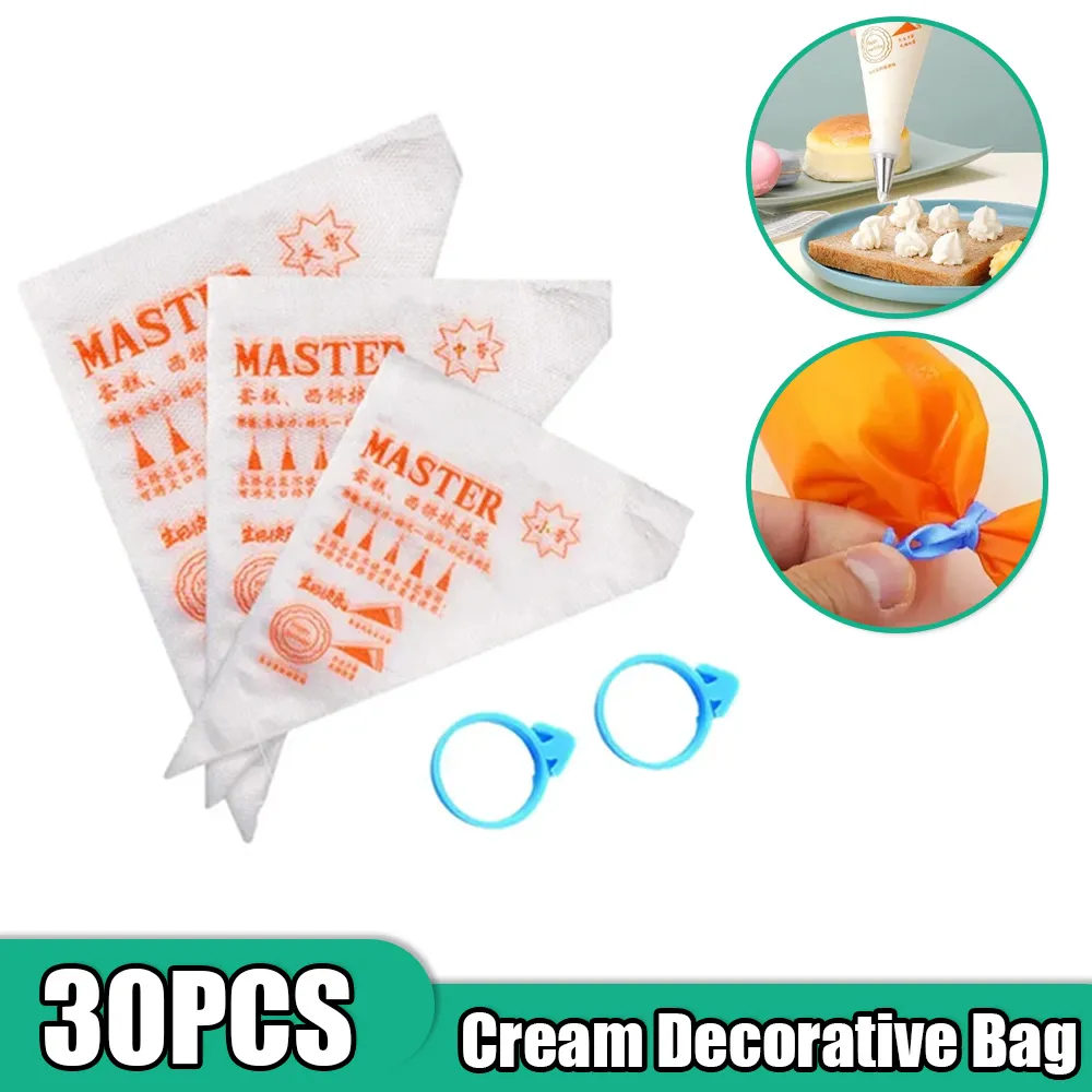 30-Pack Disposable Pastry Bags with Silicone Ring for Cake, Cream ...