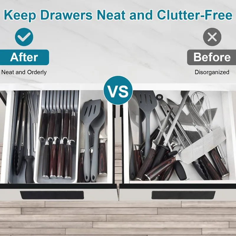 Premium Kitchen Drawer Organizer: Fork Knife Spoon Holder & Cutlery ...
