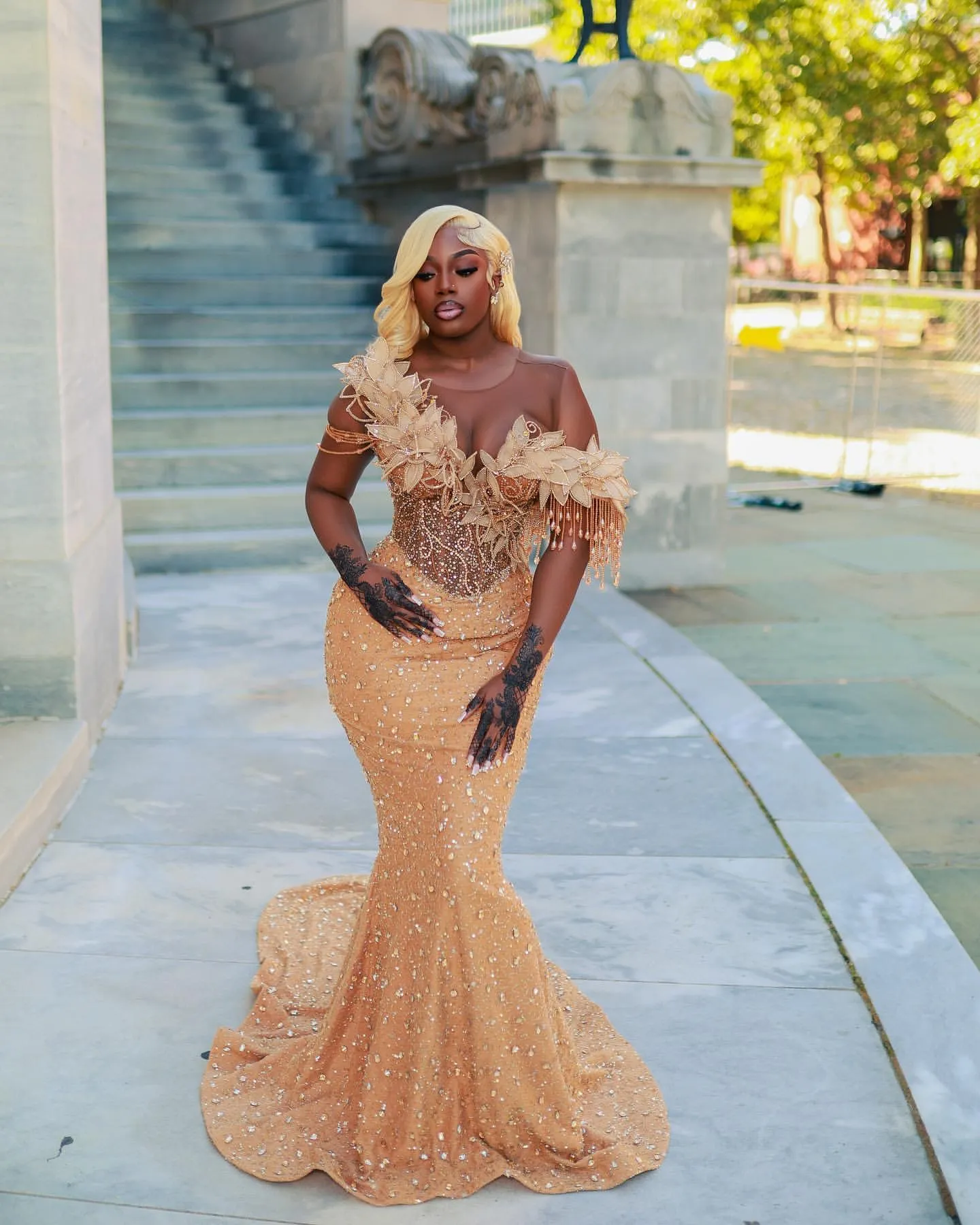 slim fit dress slacks Sleeveless Rose Gold Mermaid Gown Plus Size Luxurious Shiny Party Dre –  Dresslittly main image 1