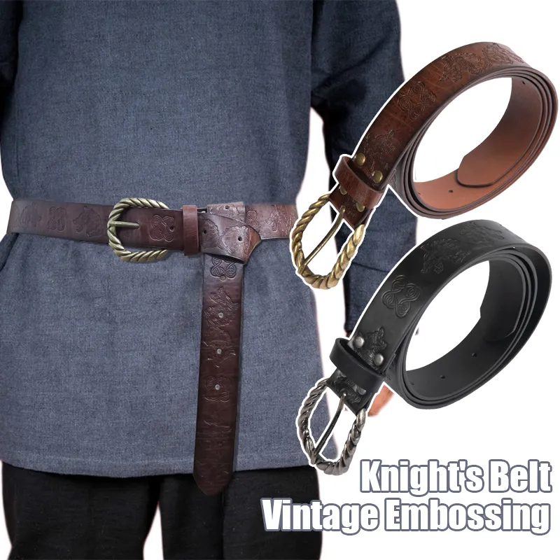 Medieval Knight Belt - 65" Faux Leather Renaissance Belt For Viking Cosplay, LARP, Halloween (Black)