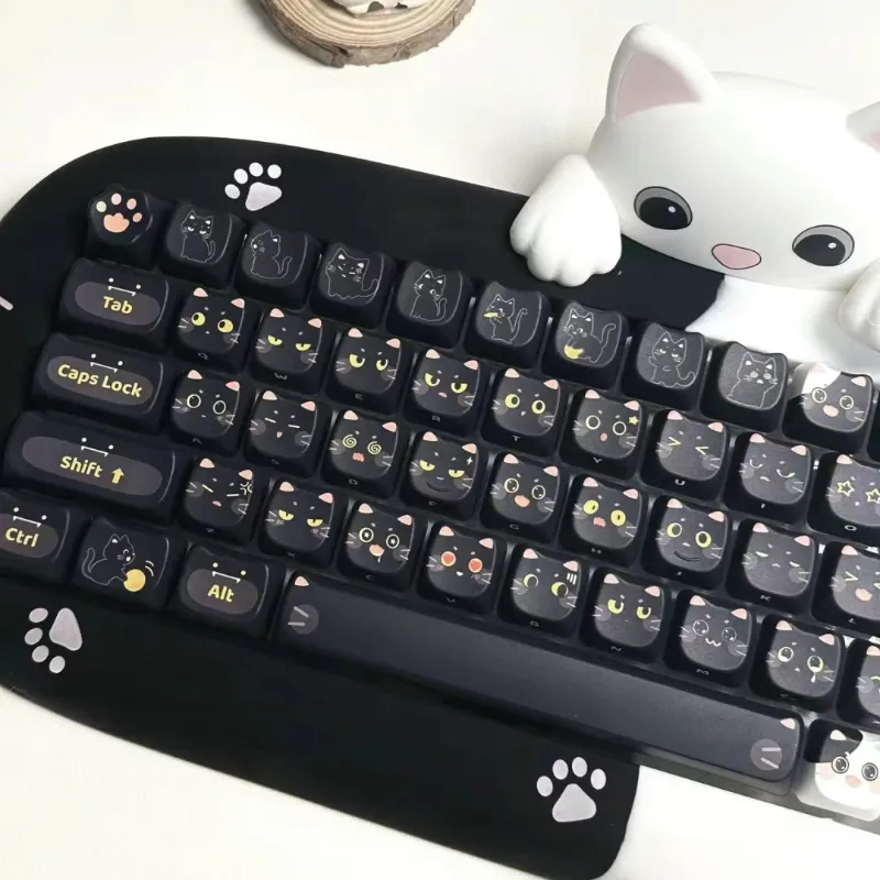カスタムキーキャップ黒猫 PBT ダイサブ 145 キーセットかわいい子猫