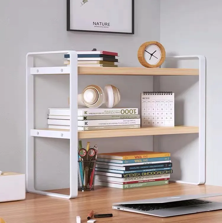 DHgate Multi Tiered Desk Organizer Wooden Office Storage Shelves for Books Supplies and Home Decor Home Garden