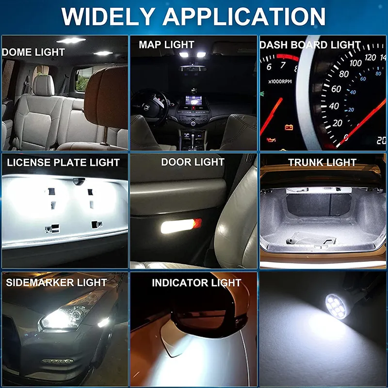 10 Piece Bulb T10 W5W LED CANBUS 12V Non Polar 194 Wedge Car Interior