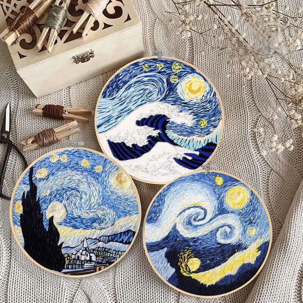 DIY Landscape Embroidery Craft Kit with Cotton Fabric, Threads, Hoop ...