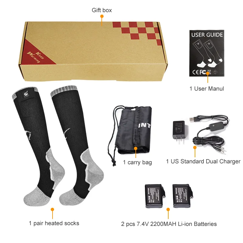SNOW DEER Heated Socks - Rechargeable 7.4V 2200mAh Battery, 3 Heat Settings, For Men & Women, Winter Sports