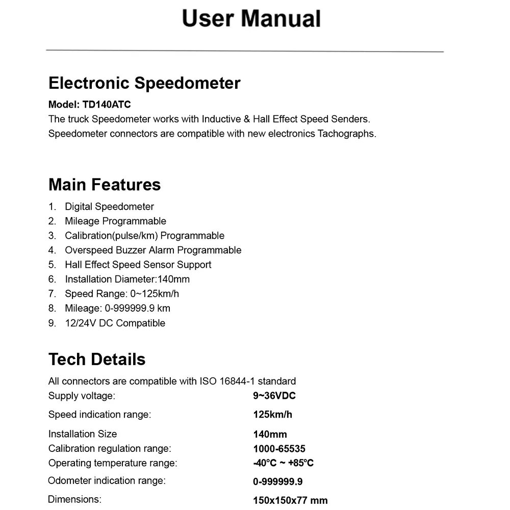 RHAXEL 140mm Pulse Speedometer 0-125 km/h Odometer Adjustable 9