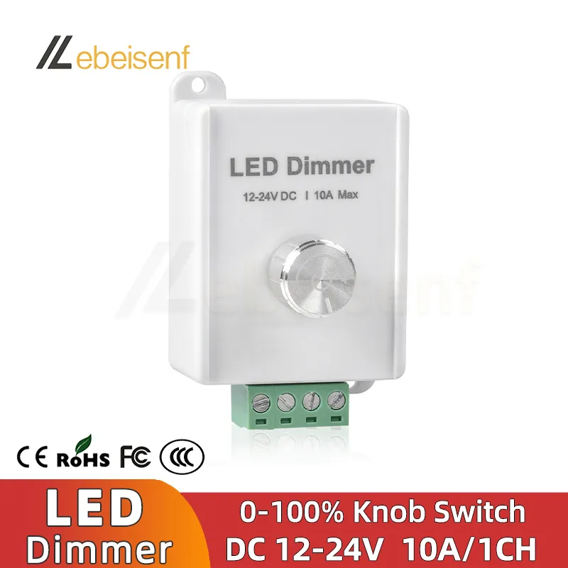 Manual Dimmer Knob Controller For Single Color LED Strip – DC 12V-24V 30A, 2-Pin, Dimmable