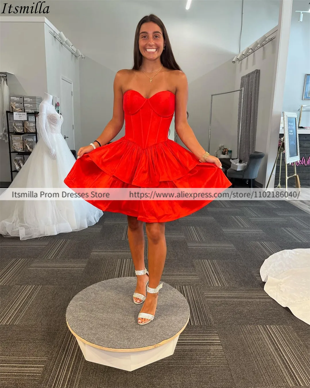 Red Satin Sweetheart Homecoming Dress with Built-in Bra and Tiered A-line  Skirt Sleeveless Formal Short Gown from Dhgate Dancewear & Accessories -  price 152.13