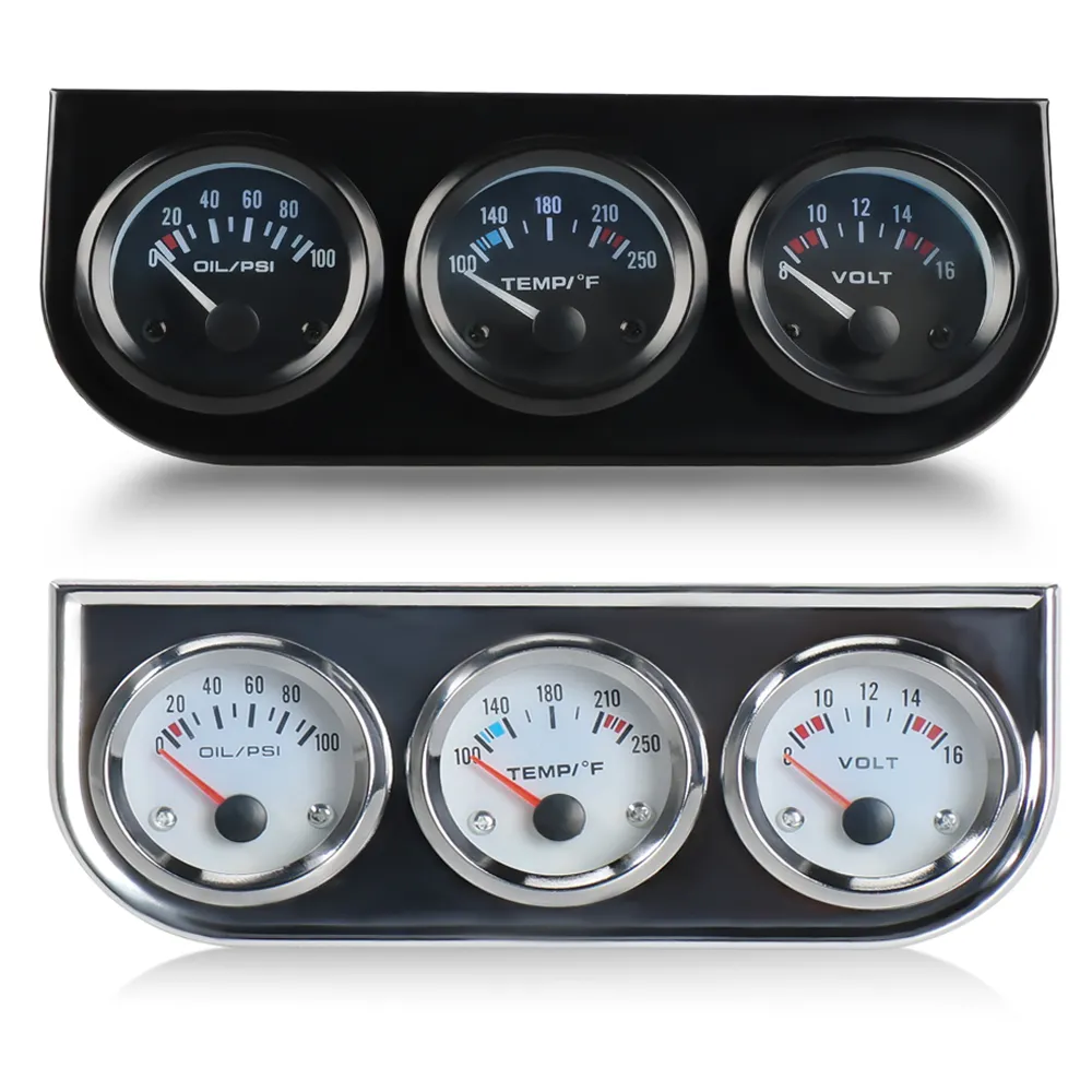 3-in-1 52mm Chrome Gauge Set – Water Temp, Oil Pressure, Volt Meter For 12V Cars