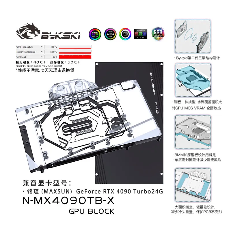 Bykski Acrylic GPU Water Block for Mingxuan GeForce RTX4090 Turbo