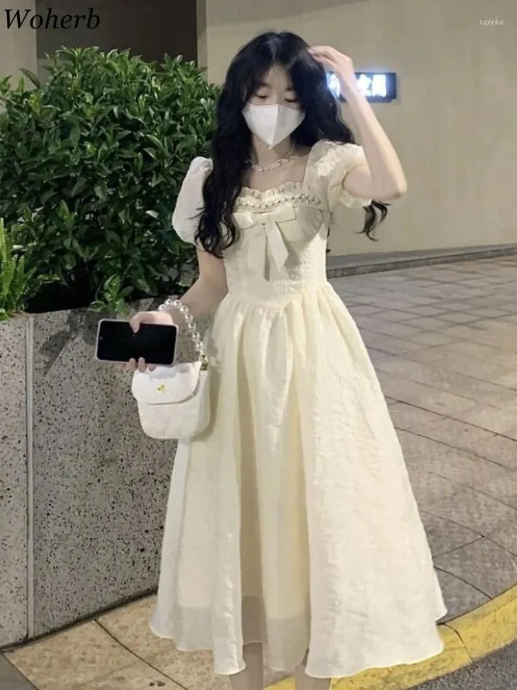 Boherb Solid Elegant Midi Dress with Bow - Korean Fashion Sweet Princess Casual Sleeve Vestidos for Women - Perfect for Summer Parties in 2024 Woherb Princess Midi Dress: Korean Party Dresses For Women Elegant Bow  Detail, Casual Summer Style From Julia_dress, $41.85 | DHgate.Com