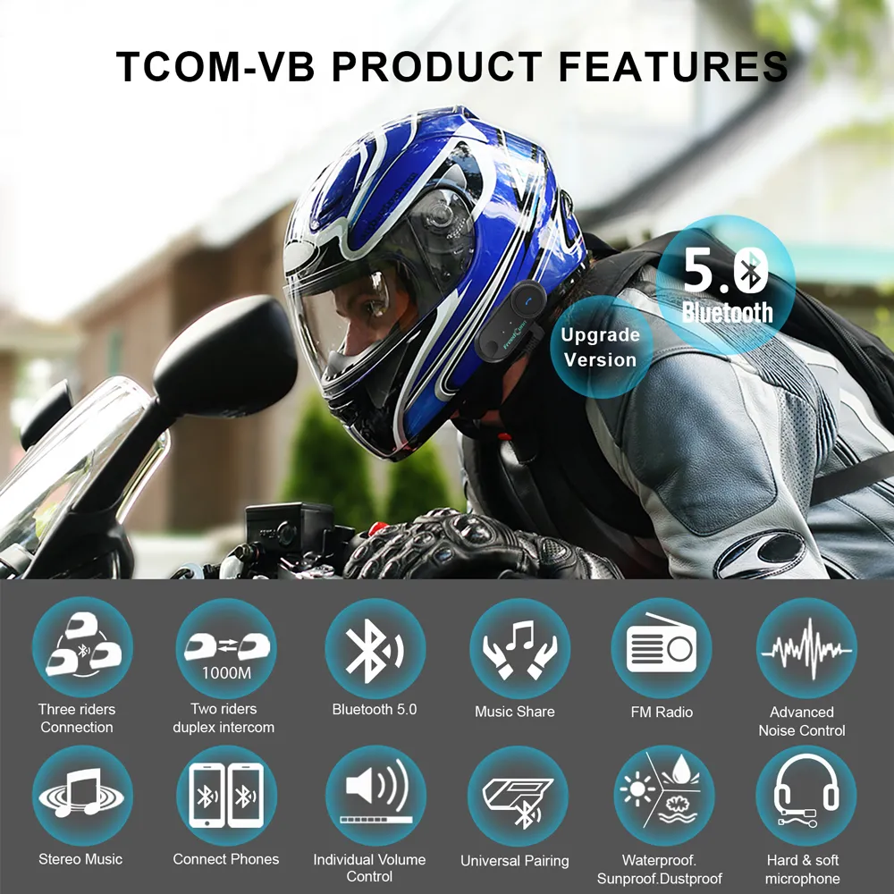 Auricolare Wireless Per Casco Da Moto Con Cancellazione Del Rumore – IP67 Impermeabile, 50 Ore Di Autonomia, Controllo Vocale