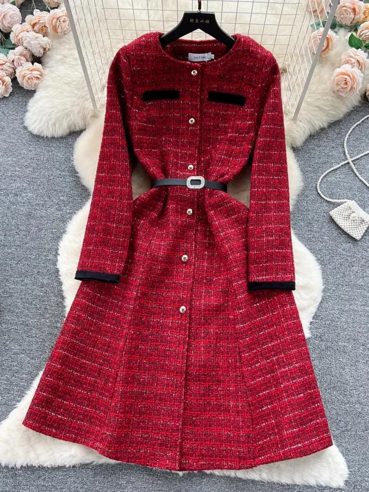 Wine Red Cotton Midi Dress Womens Autumn Floor-Length Single-Breasted  O-Neck from Dhgate Basic & Casual Dresses - price 65.68