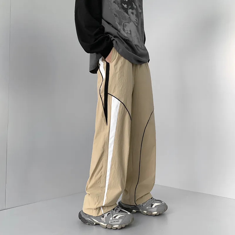 Mens Y2K Striped Baggy Cargo Sweatpants Harajuku Wide Leg
