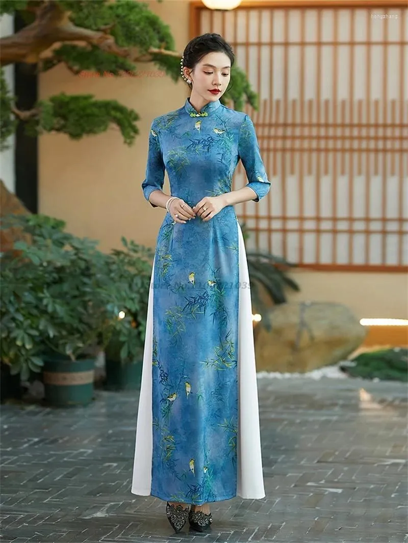 traditional vietnamese bridesmaid dress DreamDress By PMN Zinnia Ao Dai Inspired Wedding Dress Gown White Classic Beadings Floral Embellishment Long Sleeves White Satin Pant main image 1