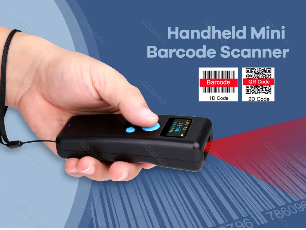 Portable Mini 2D Barcode Scanner Bluetooth Wireless USB 2.4G Pocket QR ...