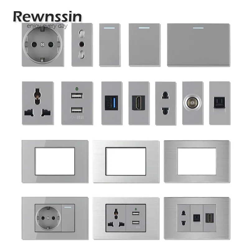 Italian Glass and Metal Wall Sockets with RJ45, Cat5e, HDMI, and USB ...