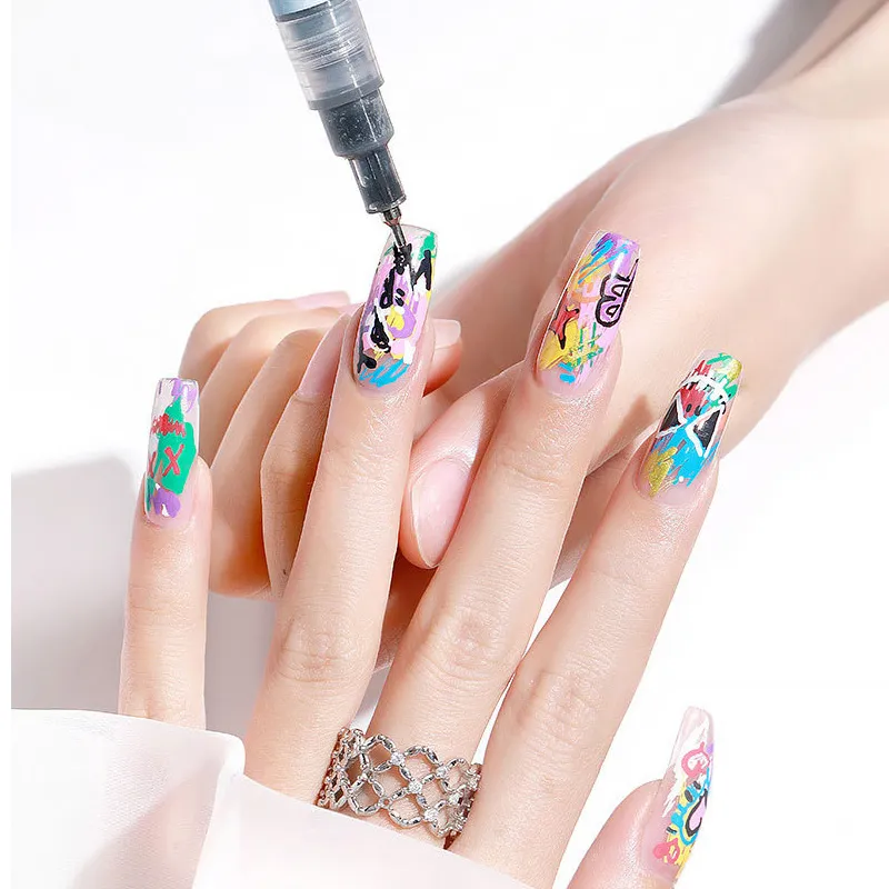 One Set Waterproof Nail Art Graffiti Nail Polish Pens - DIY