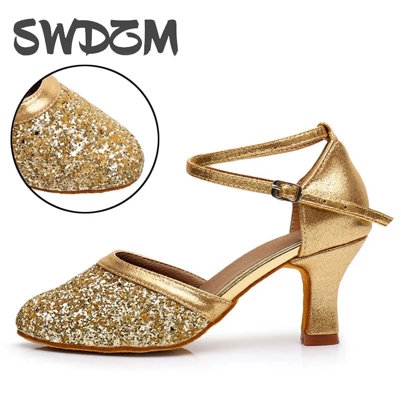 Women’s Latin Dance Shoes – 5cm/7cm Heel – Soft Salsa Tango Ballroom Shoes – PU & Satin – Brown