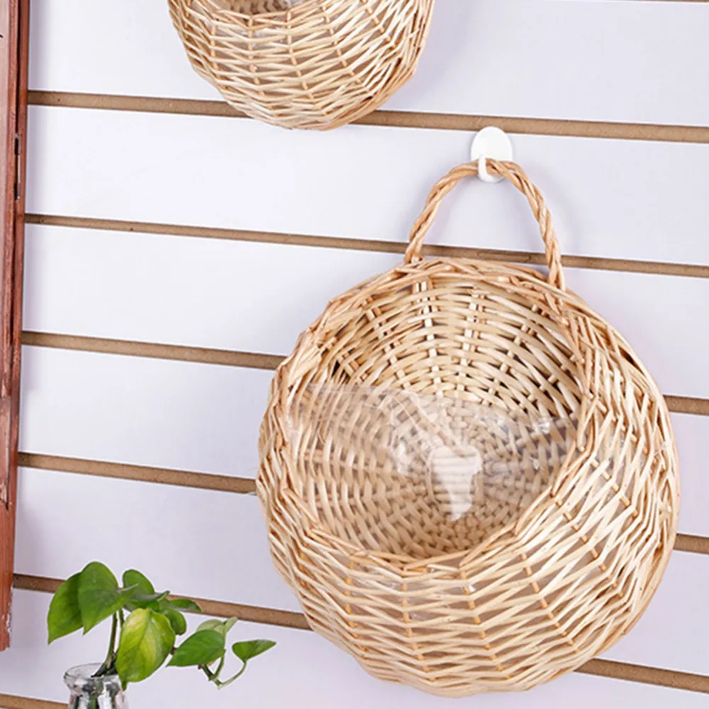 Handmade Rattan Hanging Planter Basket - Wicker Flower Plant Holder for  Wall Decor, Home, Wedding, Farmhouse, Party, Mall Display