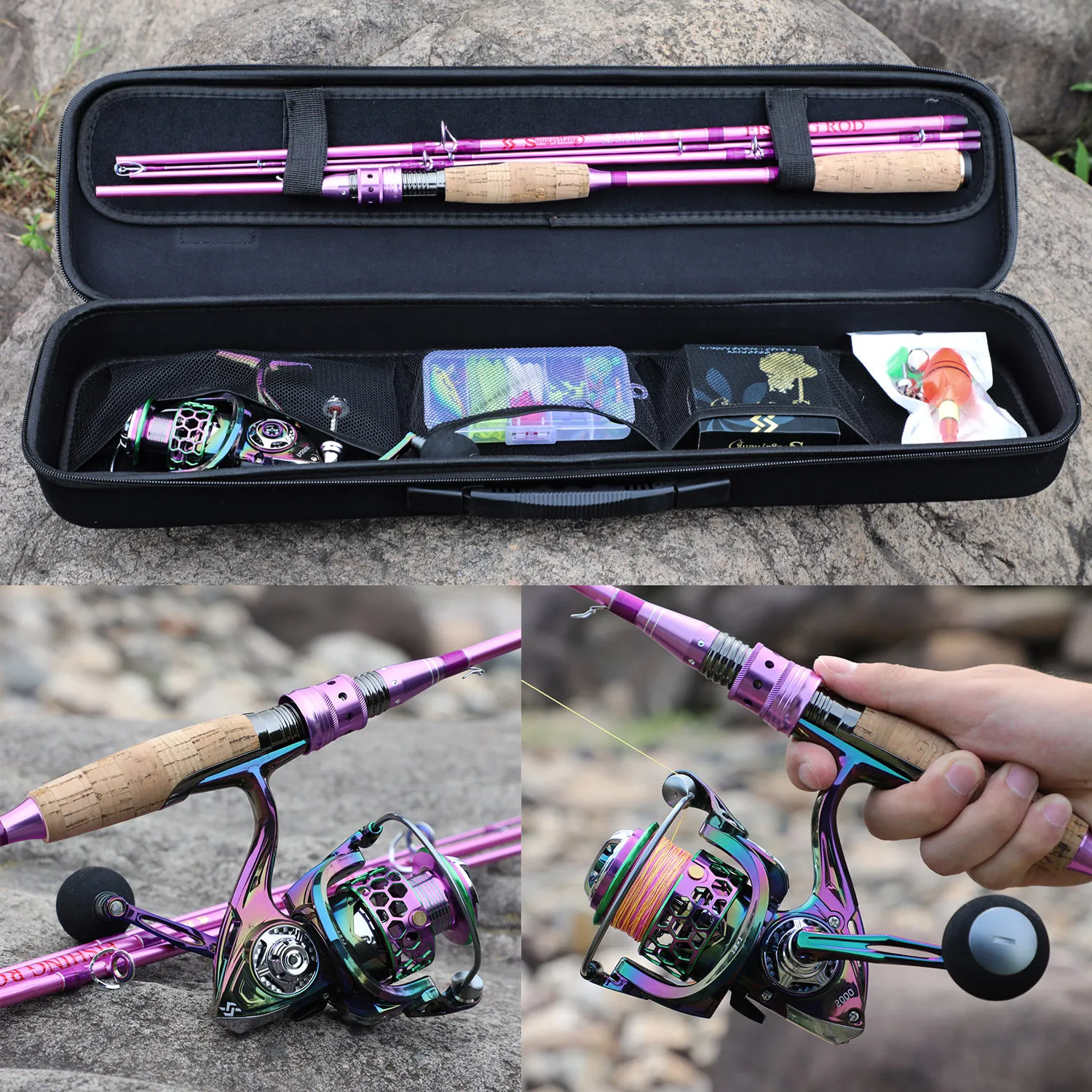 Travel Ready Fishing Set: 2.1m Rod And Reel Combo With Line, Lures, And ...
