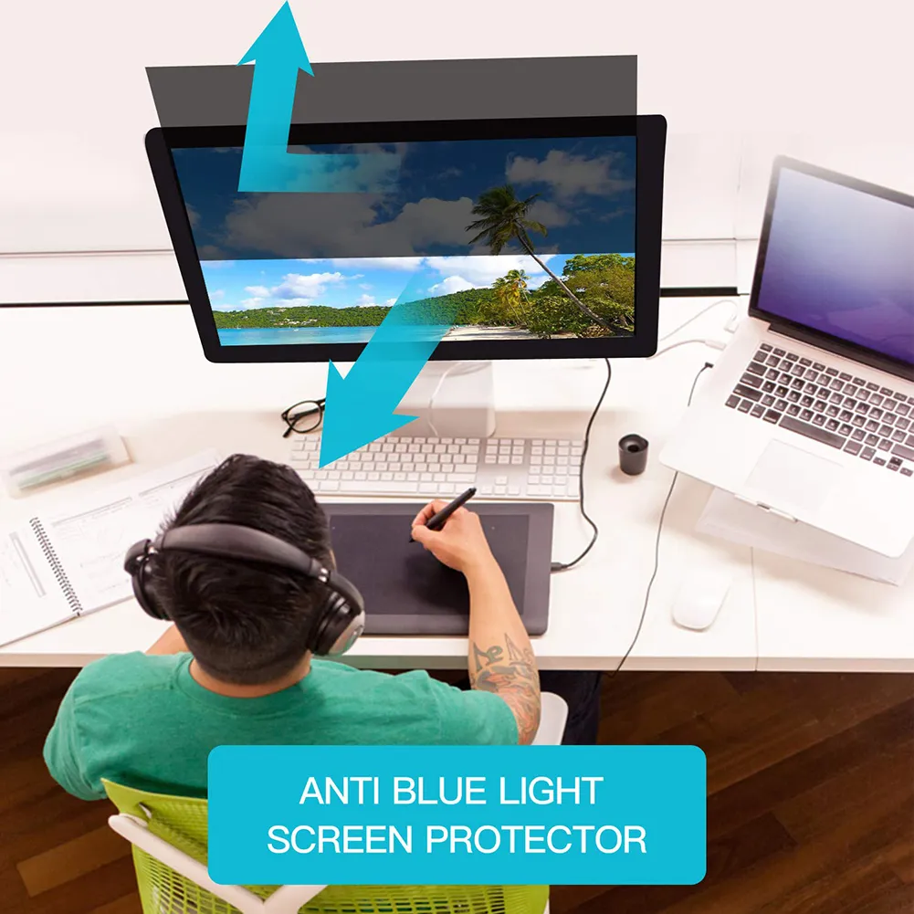 No Glue Matte Anti-Blue Light Computer Screen Protector 22" Desktop Monitor 27inch 24inch 19inch 17.3inch Eye Protection Filter - View #9