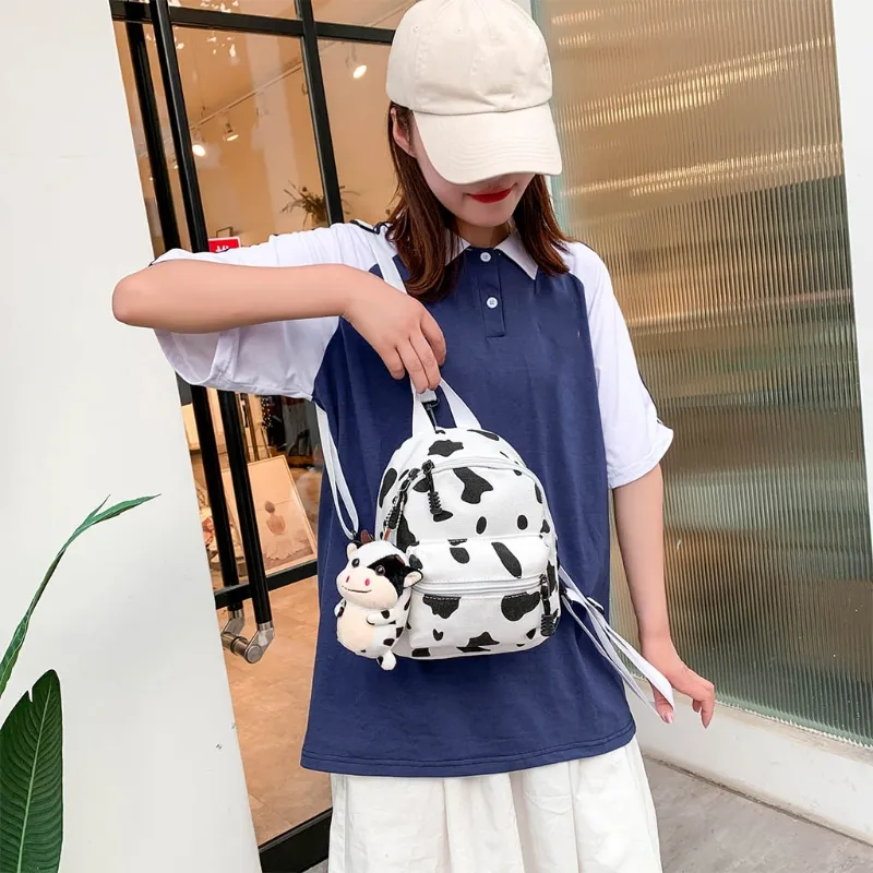 Polyester Mini Backpack Purse with Cow Print, Daypack for Women Cow Print Backpacks Laptop School Book Bag Lightweight  main image 4