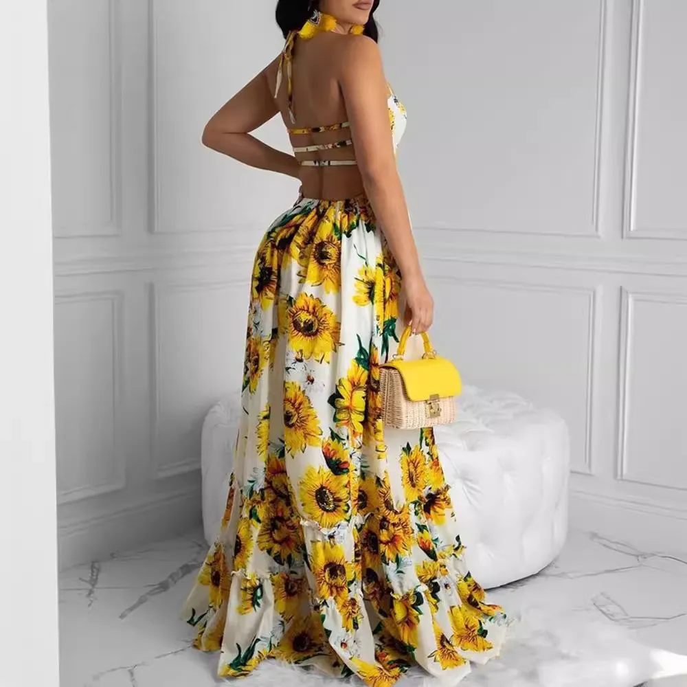 Sunflower Womens Clothing Halter Neck Summer Maxi Dress