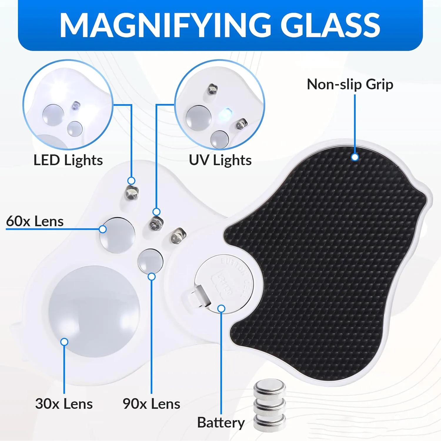 30X 60X 90X Jewelers Loupe With LED Light – Magnifying Glass For Jewelry, Coins, Gems