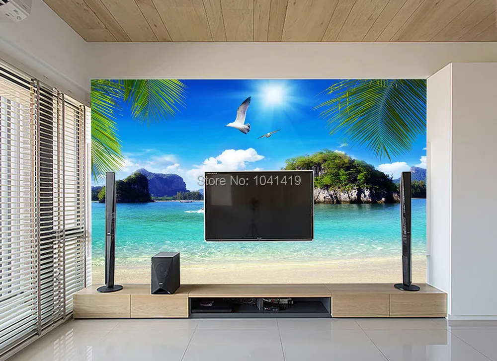 3D Love Beach Floor WallPaper Murais Impressão de Mozambique