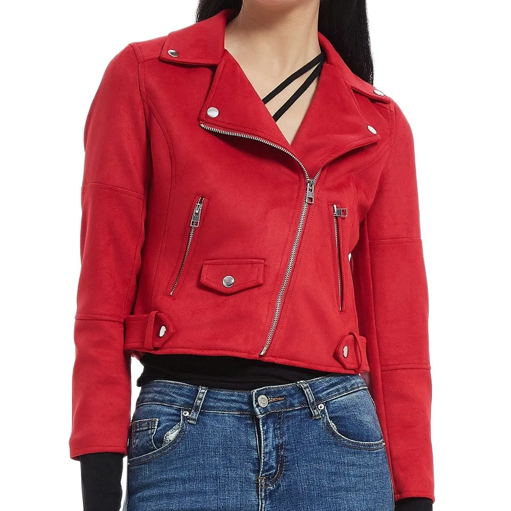 Red faux suede jacket deals