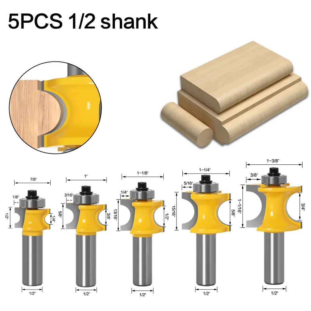 1-Bullnose Router Bit Set C3 Carbide Tipped 1/2 in Shank Woodworking ...