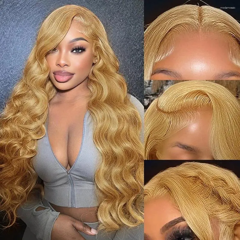 Honey Blonde Lace Front Body Wave Blonde Lace Front Wig Pre Plucked 13x4 180 Density HD Colored Human Hair From Modamosaic 51.37 DHgate.Com