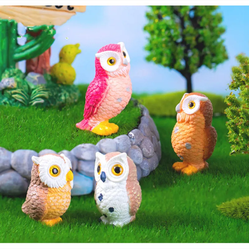 Mini Owl Figurines, Resin Micro Landscape Ornaments for Home